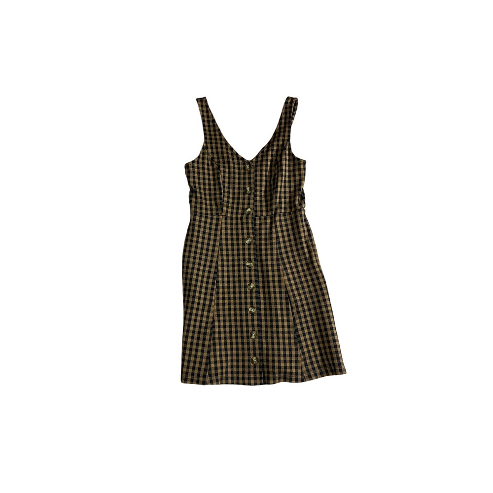 American Eagle Brown Black Gingham‎ Plaid Button Front Mini Dress Women XS